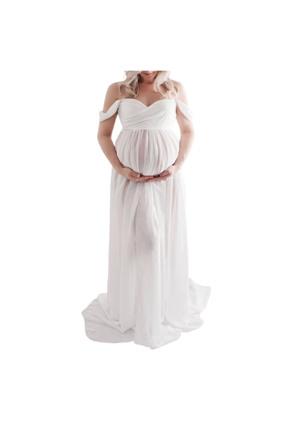 Versatile Maternity Photoshoot Gown Soft Not Crease Polyester Fabric Dress Comfortable Wearing for Prenatal Event
