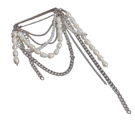 Versatile Metal Chain Brooch Featuring Multilayer Fringe And Artificial Pearls Decors Shimmering Fringe Brooch Pin
