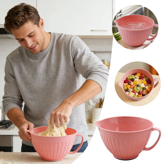 Versatile Mixing Bowl with Handle and Pour Spout 9.6 Inch Deep Kitchen Bowl for Cooking Baking Prep Lightweight Plastic Bowl for Whisking Stirring