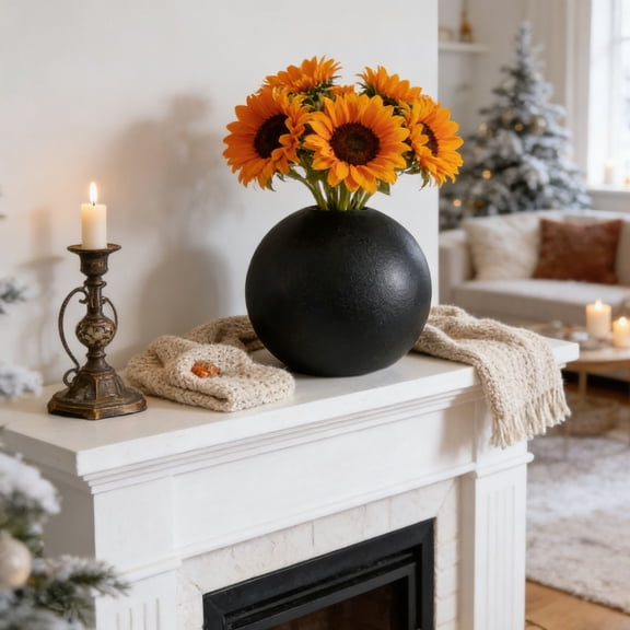 Versatile Modern Spherical Decorative Vase, Home Flower Arrangement & Decor Container (Round Ball Black)