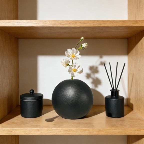 Versatile Modern Spherical Decorative Vase, Home Flower Arrangement & Decor Container (Round Ball Black)