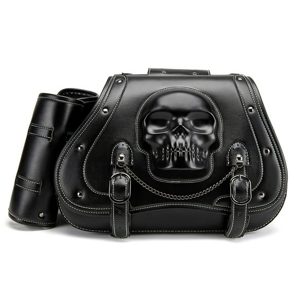 Versatile Motorcycle Saddlebags PU Leather Waterproof Storage Bag Stylish Skull Designs Saddlebags Upgrades for Bike