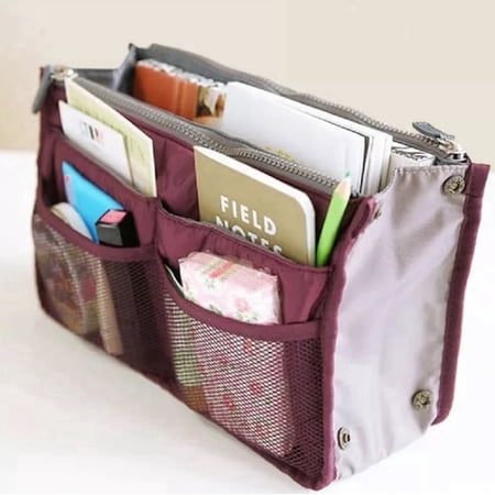 1-Pack Purse Organizer Insert with Zipper Handles, 13-Pocket Multi-Compartment Handbag Tote Liner, Compact Travel Bag-in-Bag for Women Wine TIKA