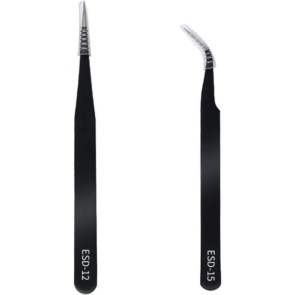 Versatile Nail Art Tweezers for Decal and Eyelash Extension - 2 Pcs Black Set