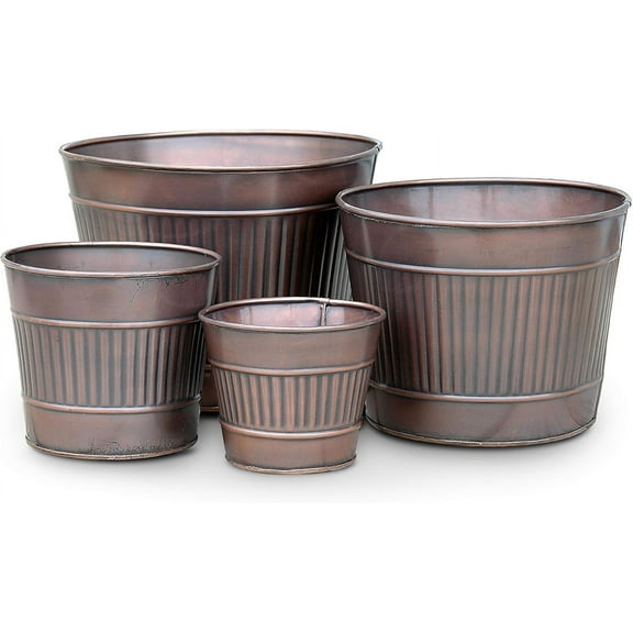 Versatile Nesting Set of 4 Handmade Metal Planters, Champagne Bucket, Fire Log Holder, Magazine Holder