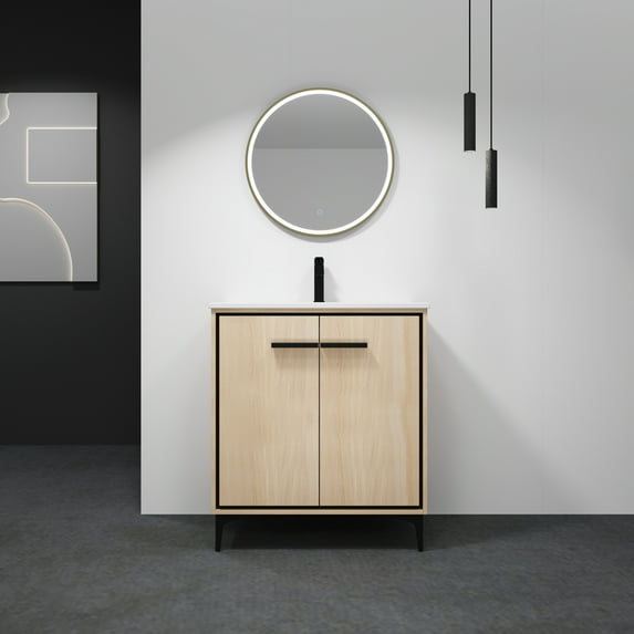 Versatile Oak 30 Inch Bathroom Vanity Set with Freestanding Design
