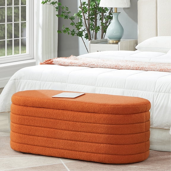 Versatile Orange Storage - Adapts To Various Room Decor Spacious Bench In Comfy For Bedroom & Living Area