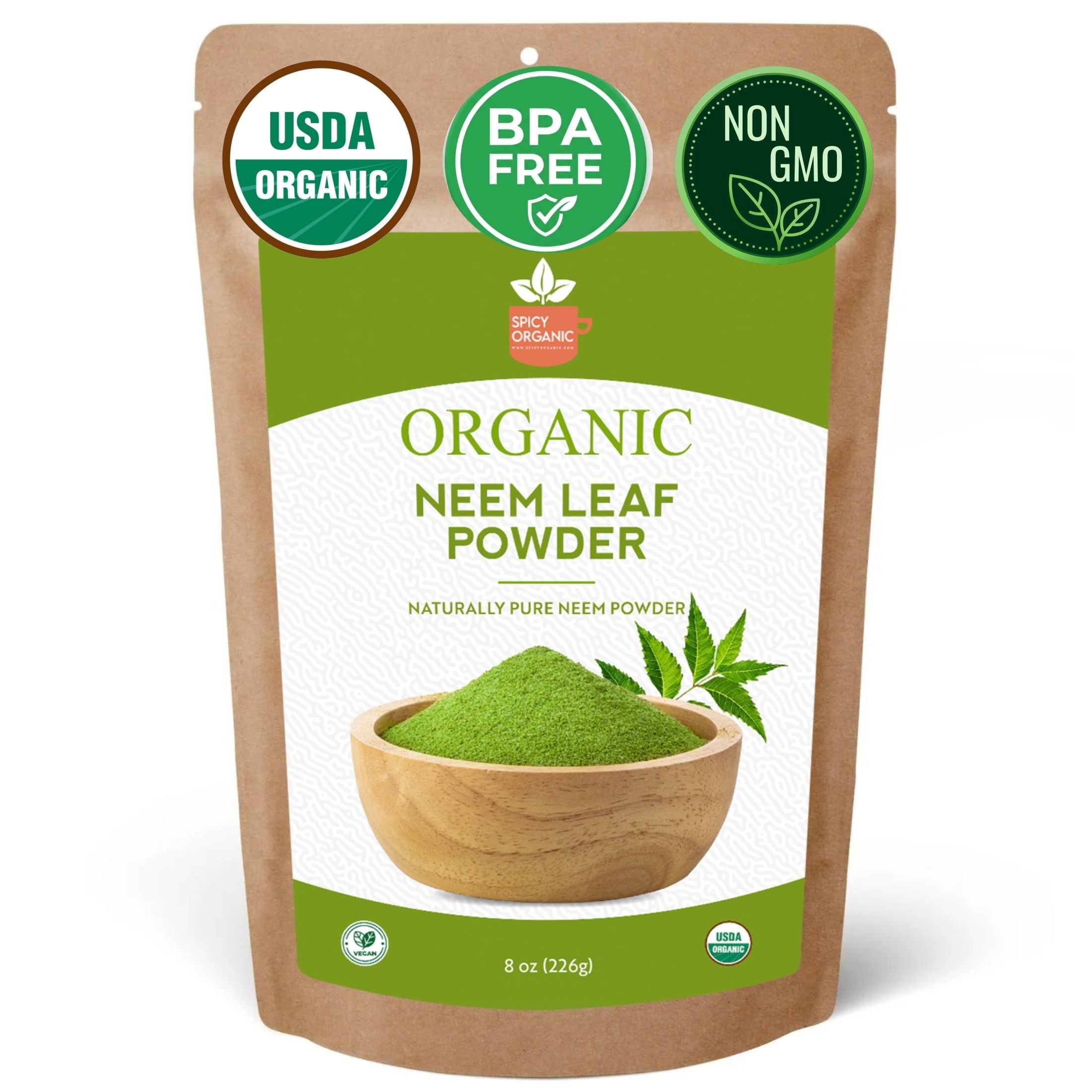Spicy Organic USDA Organic Neem Powder for Skin, Teeth, and Hair