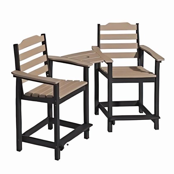 Versatile Outdoor Bar Set – 2 Lightweight Chairs with Detachable Tray, HDPE Slat Design & Durable Aluminum, Gray Finish - Black&Brown