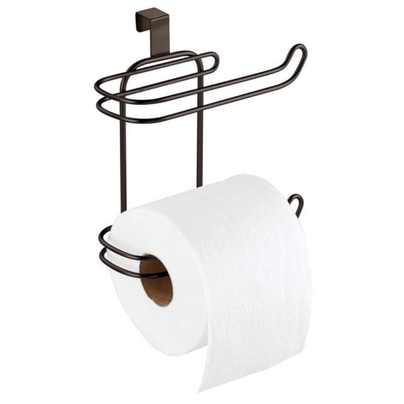 Versatile Over-the-Tank Double Layer Toilet Paper Holder - Bathroom Storage Dispenser with Space-Efficient Design for Home Organization - Black