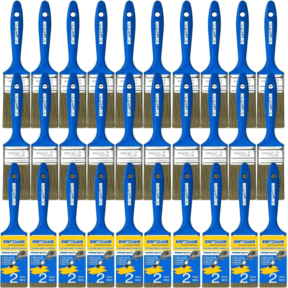 KINGORIGIN 30-Pack 2 inch Paint Brushes, Treated Bristles, Plastic Handle, Bulk Paint Brushes for Walls, Furniture, Trim, And Craft Project