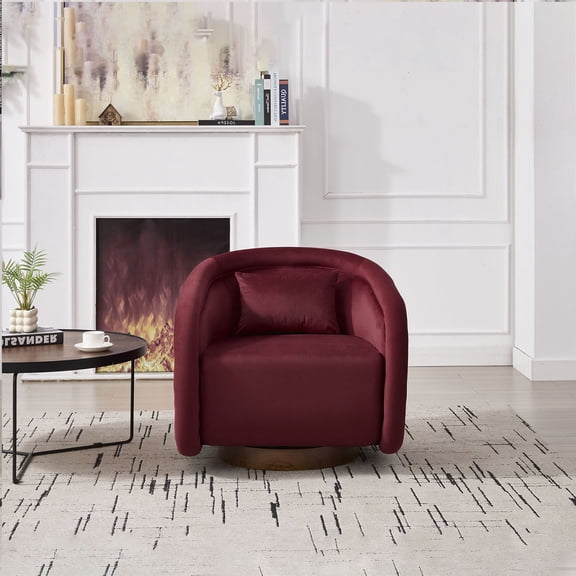 Versatile Pumpkin-Shaped Swivel Accent Chair in Soft Teddy Fabric, 360-Degree Rotation for Living Room, Bedroom, or Office,wine red