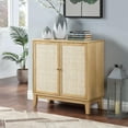thumbnail image 1 of Versatile Rattan-Edged Hallway Storage Cabinet with Adjustable Shelves, Sturdy Rubber Wood and MDF Construction, Elegant Metal Pulls and Non-Slip Solid Wood Legs for Home Organization (B), 1 of 9