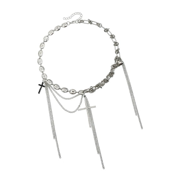 Versatile Religious Charm Necklace Heart Crucifix Playful Tassels Embellishment