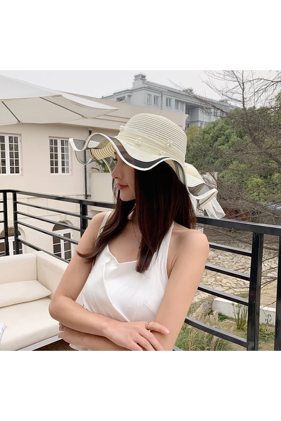 Girls Straw Hat Purse Bag Set Lace Brim Flowers Pearl Summer Beach Sun Hat Princess Shoulder Crossbody Bag Chin Strap
