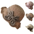 thumbnail image 1 of Versatile Retro Woven Handmade Straw Beach Hat with Ruffled Bow Women French Bucket Sun Hat Crochet Foldable Breathable Coffee, 1 of 8