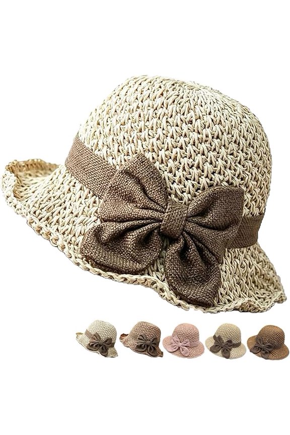 Versatile Retro Woven Handmade Straw Hat with Ruffled Bow, Elegant Crochet Straw, Foldable Breathable for Women