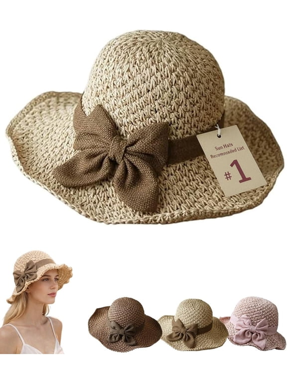 Versatile Retro Woven Straw Hat with Ruffled Bow - French Sun Hat for Women Foldable Breathable Wide Brim Beach Vacation Summer Hats