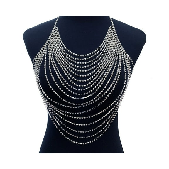 Versatile Rhinestone Chest Chain Multi Layer Design Lightweight Body Chain Women Statement Body Accessory