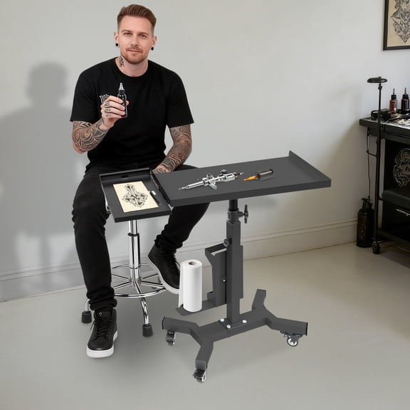 Versatile Rolling Tool Tray Cart, Tray Cart with Rotatable Table Station, Adjustable Tool Tray Cart for Artist Studio and Beauty Salon