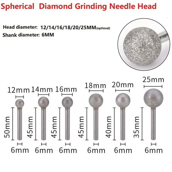 Versatile Round Ball Shape Diamond Grinding Bit 6Mm Shank For Stone Drill Use 16Mm Fangkenuo