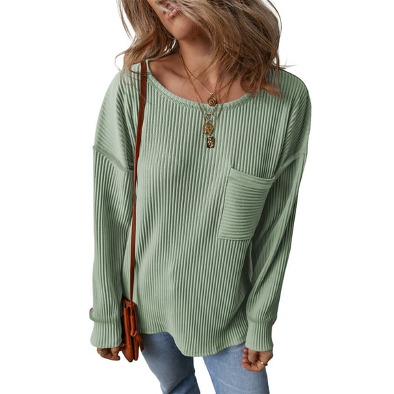 Versatile Round Neck Long Sleeve Top - Clearly Aqua Solid Color