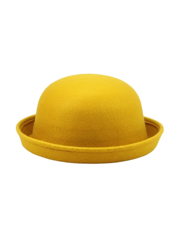 Versatile Round Top Hats Adult Flat-top Fedora Pure Color Imitation Jazz Hat Wide Brim Ladies Elegant Round Hat Bowler Hats