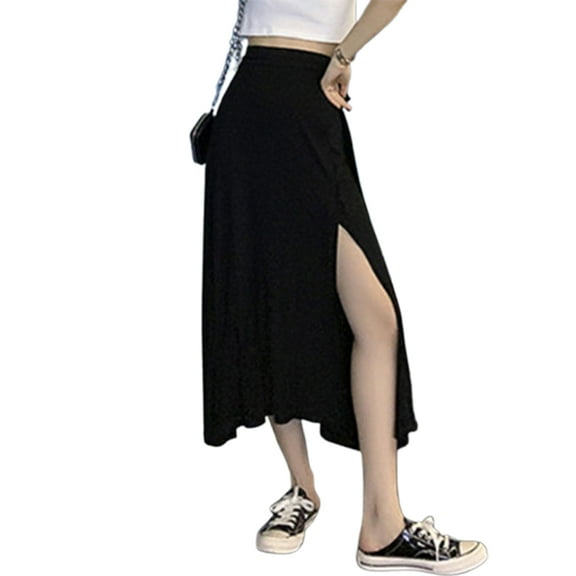 Versatile Skirt Women's Midi Skirt High Waist Side Slit Design Straps Versatile Solid Color A-line Hip Wrapped Skirt for Daily Wear