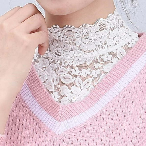 Versatile Solid Color High Stretch Lace Collar With Decorative Trim For Layering Turtle Neck Top Shirt Ruffle Attachment Turtleneck Women Partial Womens Shirt to Wear with Short Sleeve Sweaters Colla