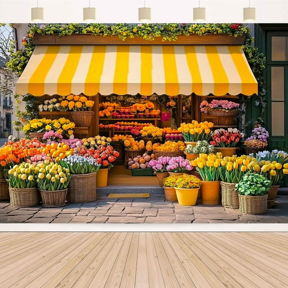 Versatile Spring Flower Shop Backdrop Banner - Perfect for Easter, Outdoor Parties, Birthdays & Weddings - Durable Polyester Photo Booth Prop