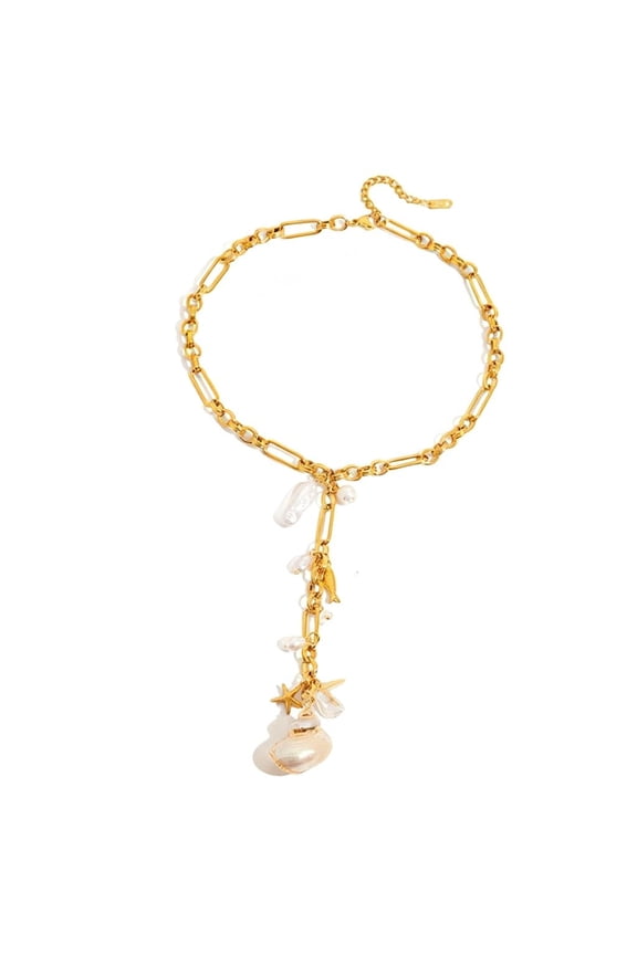 Versatile Stackable Pearls Shell Pendant Necklace Stainless Steel Y Chain Designs For Casual Or Formal Outfits