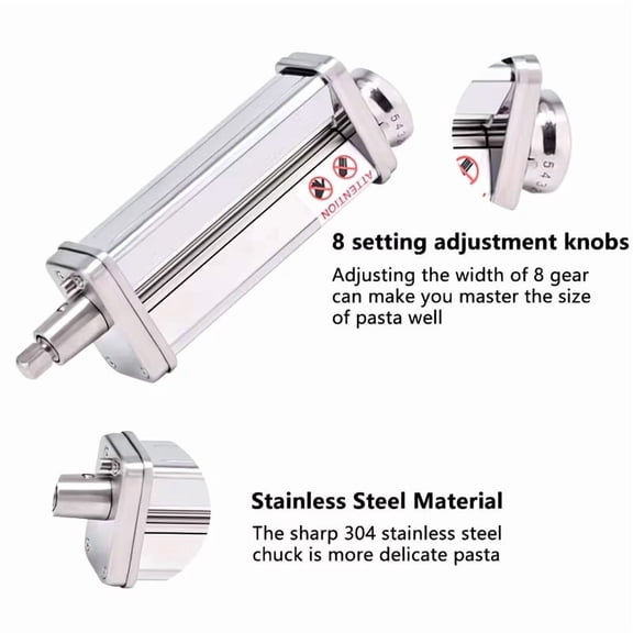 Versatile Stainless Steel Pasta Maker Attachment for KitchenAid Stand Mixers - 8 Adjustable Thickness Settings for Perfect Homemade Noodles & Spaghetti