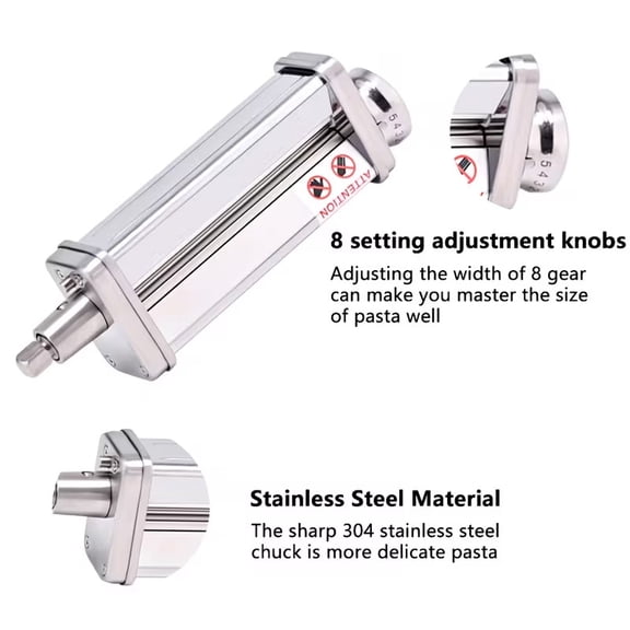 Versatile Stainless Steel Pasta Maker Attachment for KitchenAid Stand Mixers - 8 Thickness Settings for Homemade Noodles & Spaghetti