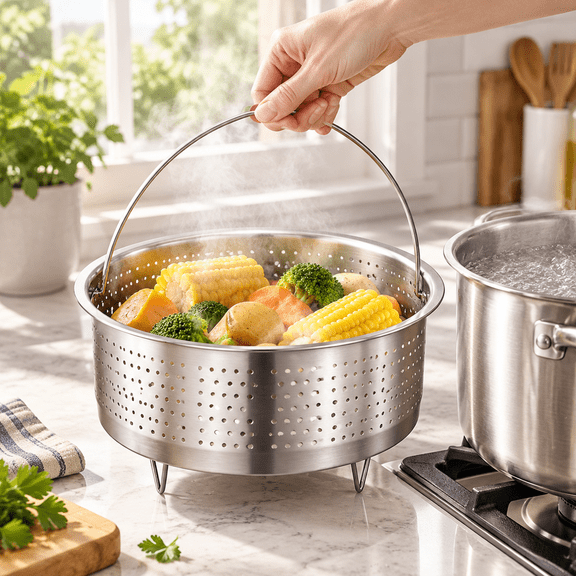Versatile Stainless Steel Steamer Basket for Pot – Vegetable Steamer & Steaming Basket with Handles