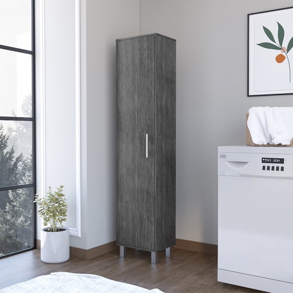 Versatile Storage Cabinet In Oak, Single Door And Five Shelves Included Oak With Shelves, Increases Effectiveness Of Home