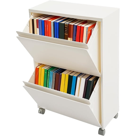 Versatile Storage Cabinet with Wheels, 3 Tier Slim Storage Cabinet with Hidden Doors Space-Saving Organizer for Living Room Bathroom Bedroom