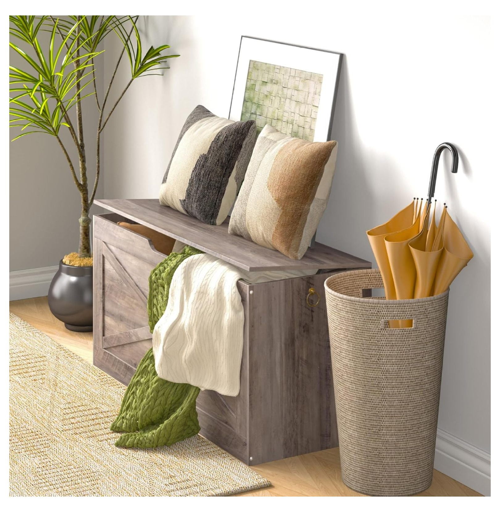 Versatile Storage Chest, 39.4" Wooden Storage Bench with Safety Hinges ...