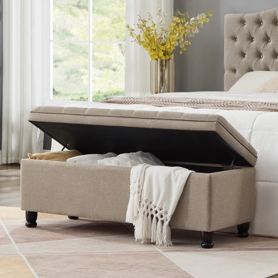 Versatile Storage Ottoman with Stylish Design Linen Elegant Tufted Detailing American Design Black