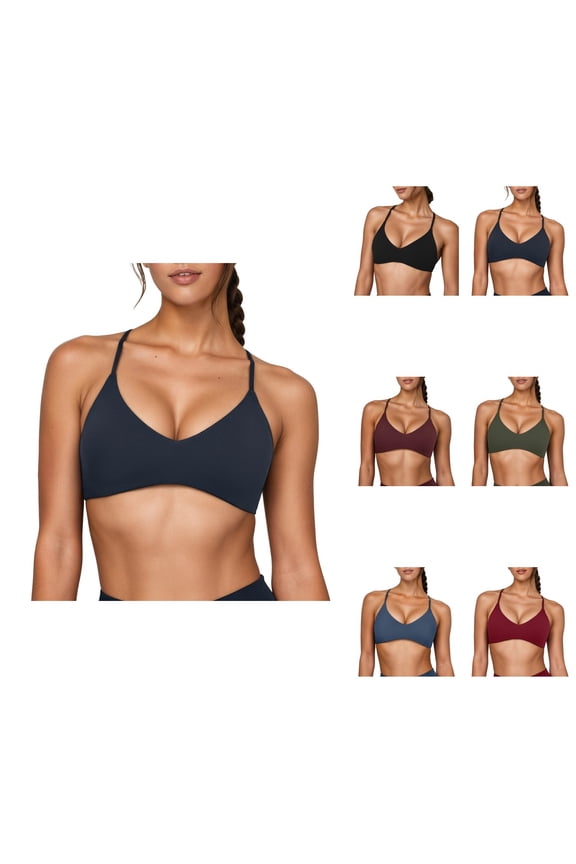 Versatile Strappy Back Sports Bra with Removable Pads – Seamless, Low-Support Yoga & Gym Bra for Women, Spaghetti Straps, No Underwire, Y-Back Design