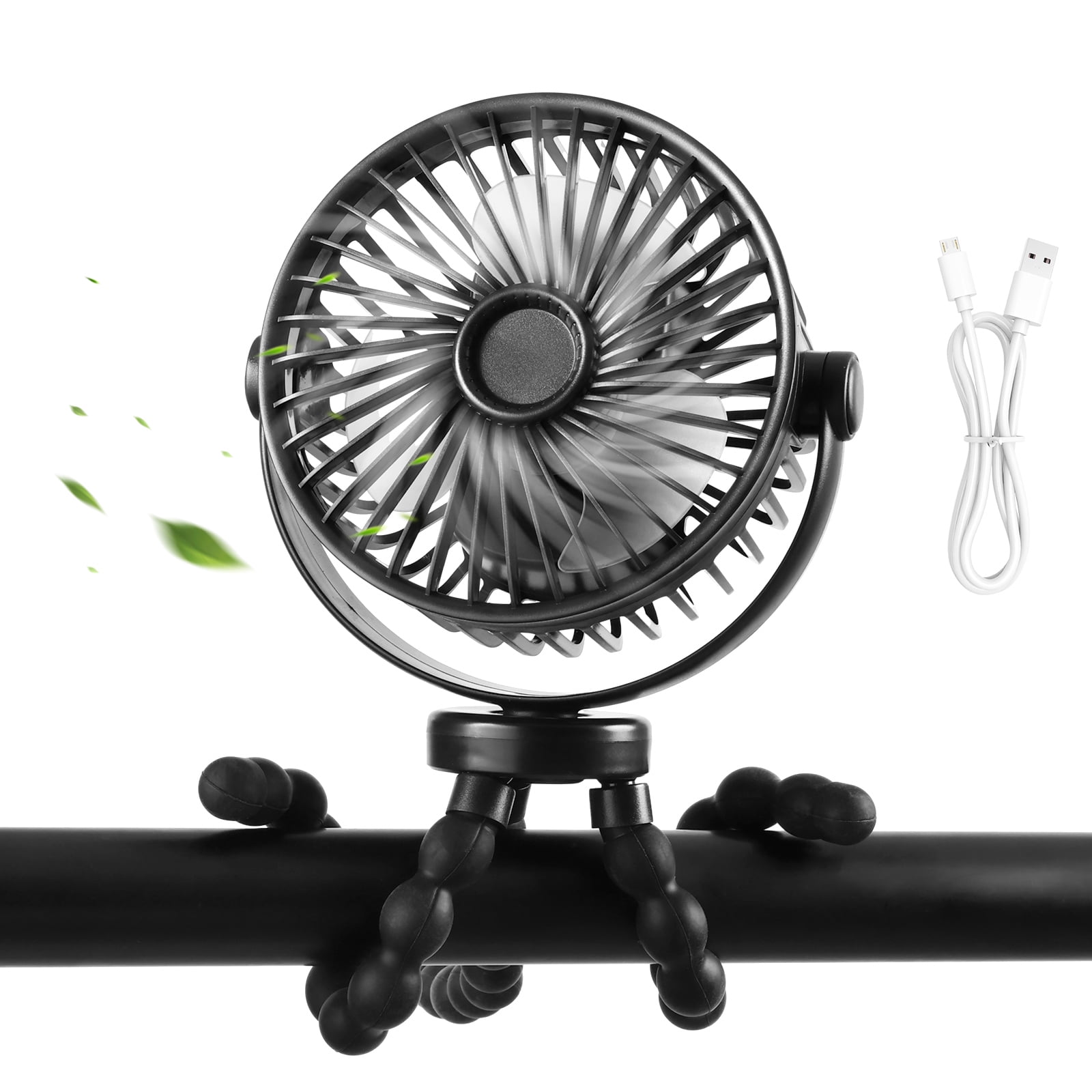 Versatile Stroller Fan with 3600mAh Power Bank, Flexible Tripod, USB Rechargeable, 3 Speeds portable fan for Travel, Baby Pram, Car Seat, Bedroom