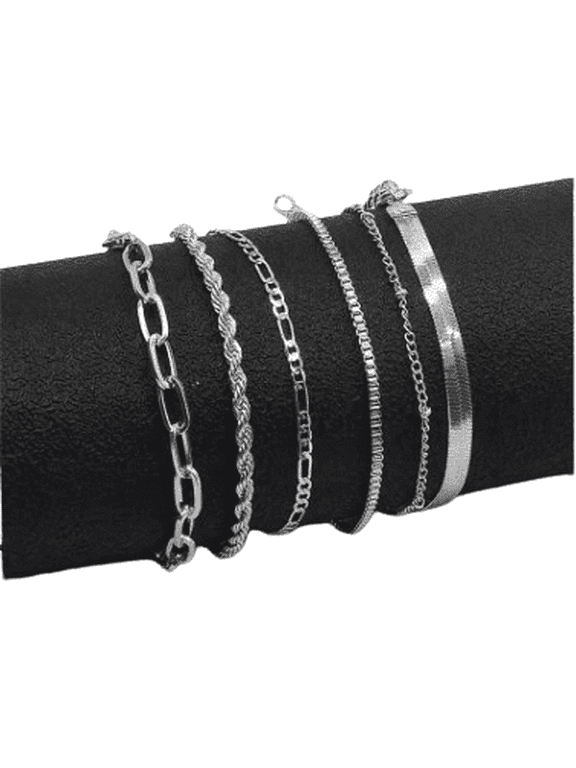 Versatile Style Metal 6-Piece Set with 6 Bracelets, Silver (6 Pack)