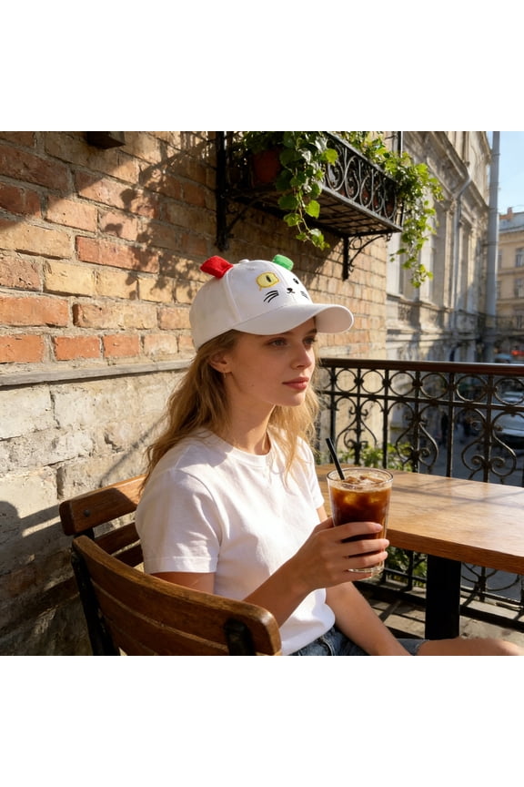 Versatile & Stylish: Face-Slimming Sun-Shading Baseball Cap Whimsical "Clown Cat" Design for Women