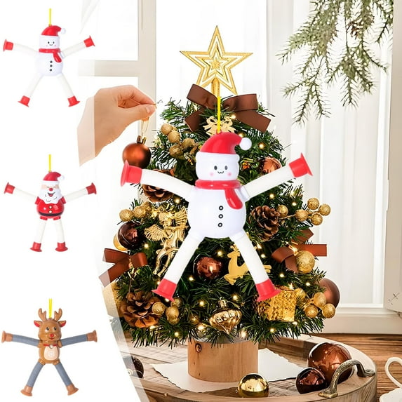 Versatile Suction Cup Christmas Pendant Telescopic Toy Multicolor Plastic Santa Snowman Reindeer Christmas Tree Decoration Holiday Gift