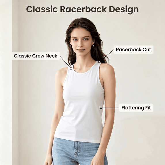 Versatile Tank Tops for Women Polyester Round Neck Loose Layering Tops,White S
