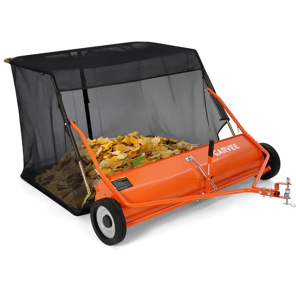 Versatile Tow-Behind Lawn Sweeper 42 Inch Wide with 21 Cu.Ft Large Capacity Collector & Adjustable Brush Height, Universal Hitch for Tractor ATV UTV  Orange