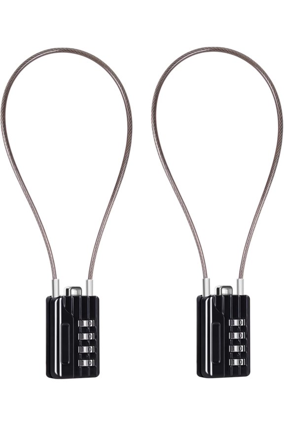 ® Versatile Twins Resettable 4-Digit Combination Padlock with Extrem Long Cable – Personalized Password, Durable Vinyl Steel Cable, Multipurpose Lock for Suitcase, Gym – Black 32cm Cable