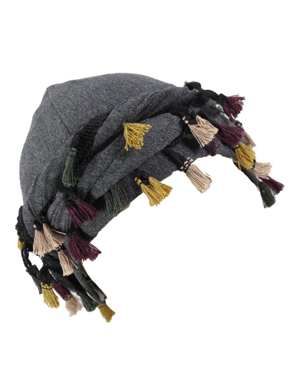 Versatile Twisted Tail Durag Breathable Lining Fringed Cotton Bandana Turban Hat for Casual Wear
