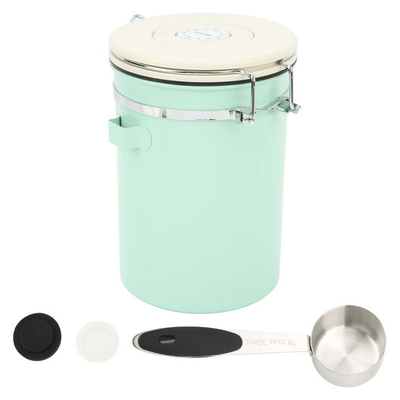 Versatile Usage Coffee Container, Premium Stainless Steel Airtight Canister with Date Wheel for Freshness Protection (Mint Green)