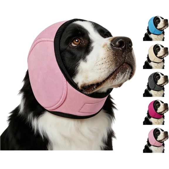 Versatile Use Dog Ear Muffs, Reduces Stress During Loud Noises with Breathable Stretchable Fabric (Pink,Medium)