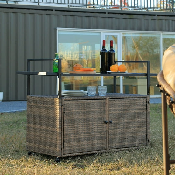 Versatile Utility Rustic Charm Smooth 360-Degree Wheels Outdoor Serving Cart for BBQs, Garden Parties, and More